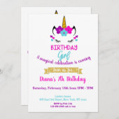 Invitation d'anniversaire de la fille thème Unicor (Devant / Derrière)