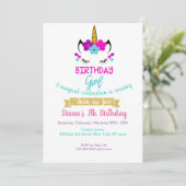 Invitation d'anniversaire de la fille thème Unicor (Debout devant)