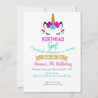 Invitation d'anniversaire de la fille thème Unicor