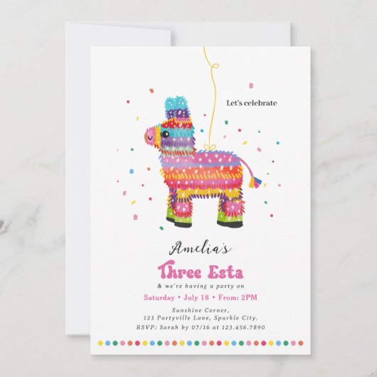 Invitation d'anniversaire de la fille Three Esta (Devant)