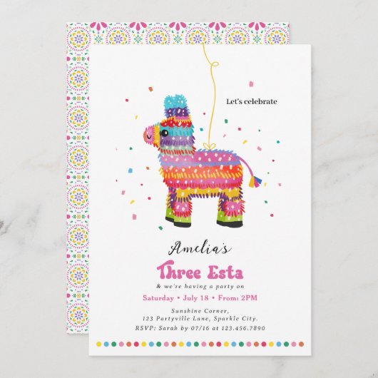 Invitation d'anniversaire de la fille Three Esta (Devant / Derrière)