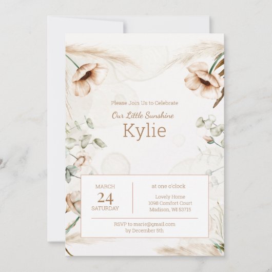 Invitation d'anniversaire de la florale de Boho po (Devant)