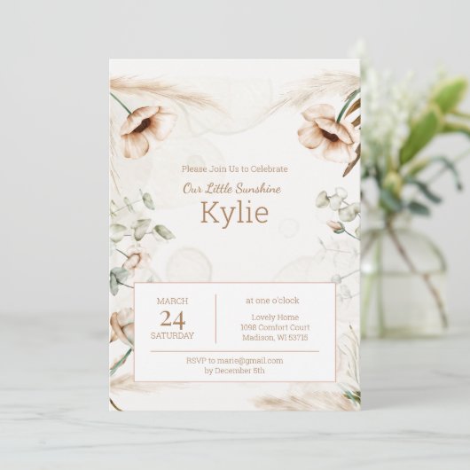 Invitation d'anniversaire de la florale de Boho po (Debout devant)