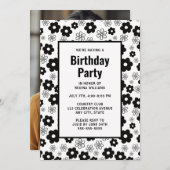 Invitation d'anniversaire de la florale noire et b (Devant / Derrière)
