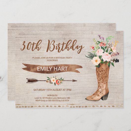 Invitation d'anniversaire de la florale occidental (Devant / Derrière)