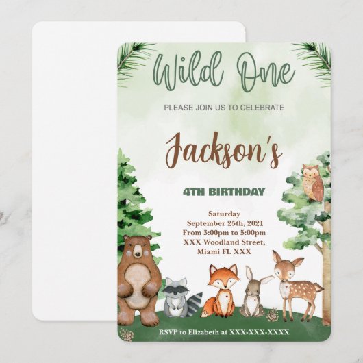 Invitation d'anniversaire de la forêt (Devant / Derrière)