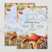 Invitation d'anniversaire de la forêt, Champignon  (Devant / Derrière)