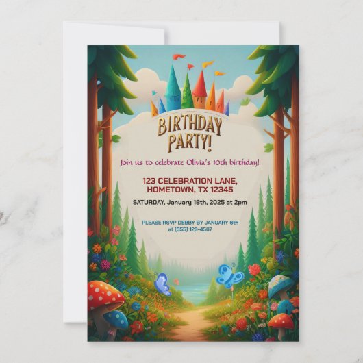 Invitation d'anniversaire de la forêt de Fairytale (Devant)