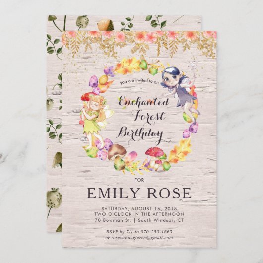 Invitation d'anniversaire de la forêt enchantée (Devant / Derrière)