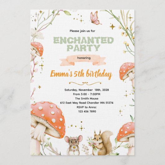 Invitation d'anniversaire de la Forêt Enchantée (Devant)