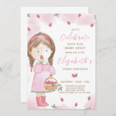Invitation d'anniversaire de la fraise fille (Devant / Derrière)