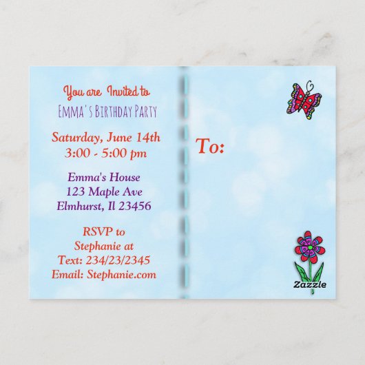 Invitation d'anniversaire de la jolie princesse et (Dos)