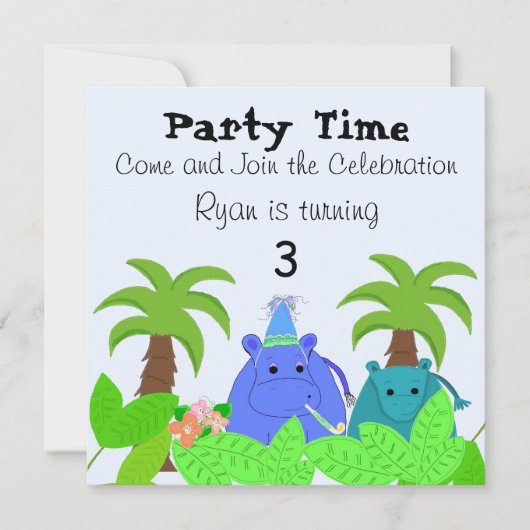 Invitation d'anniversaire de la Jungle Hippo (Devant)