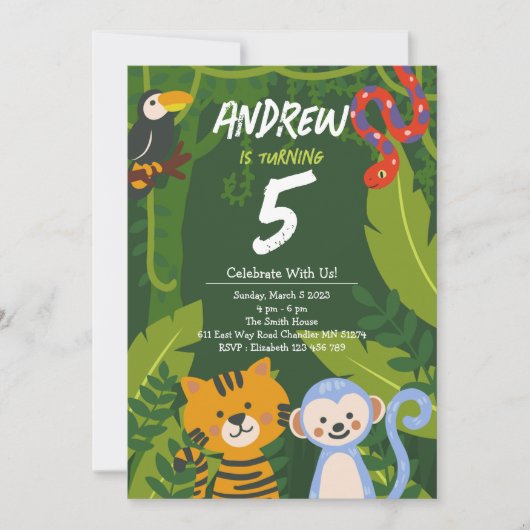 Invitation d'anniversaire de la jungle tropicale (Devant)