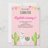 Invitation d'anniversaire de la lama rose (Devant)