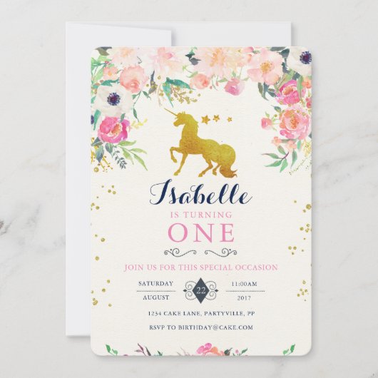 Invitation d'anniversaire de la licorne (Devant)