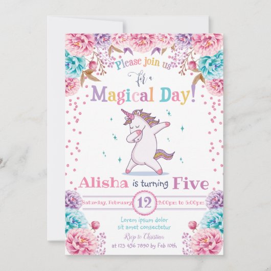 Invitation d'anniversaire de la licorne (Devant)