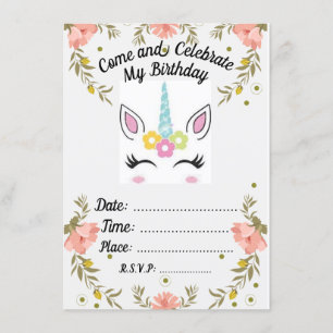 Invitation d'anniversaire de la licorne