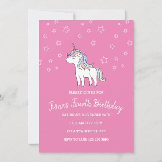 Invitation d'anniversaire de la licorne (Devant)