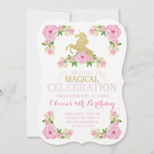 Invitation d'anniversaire de la licorne (Devant)
