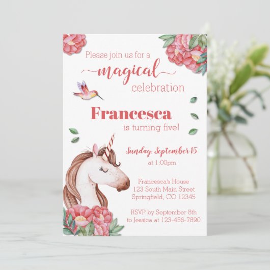Invitation d'anniversaire de la licorne (Debout devant)