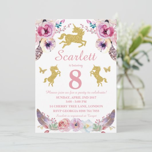 Invitation d'anniversaire de la licorne (Debout devant)