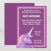 Invitation d'anniversaire de la licorne (Devant / Derrière)