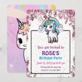 Invitation d'anniversaire de la licorne | Filles F (Devant / Derrière)