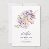 Invitation d'anniversaire de la licorne florale ma (Devant)