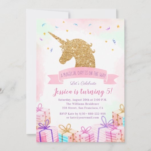 Invitation d'anniversaire de la licorne magique |  (Devant)