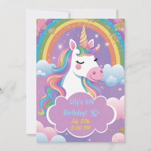 Invitation d'anniversaire de la licorne magique (Devant)