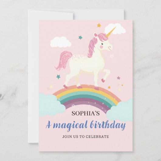 Invitation d'anniversaire de la licorne magique (Devant)