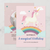 Invitation d'anniversaire de la licorne magique (Devant / Derrière)