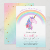 Invitation d'anniversaire de la licorne magique et (Devant / Derrière)