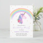 Invitation d'anniversaire de la licorne magique et (Debout devant)