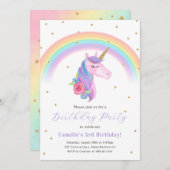 Invitation d'anniversaire de la licorne magique et (Devant / Derrière)