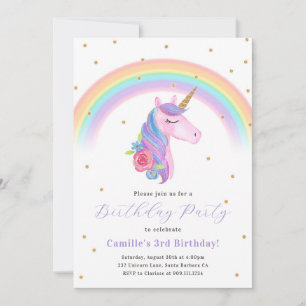 Invitation d'anniversaire de la licorne magique et