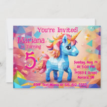 Invitation d'anniversaire de la licorne magique Pi