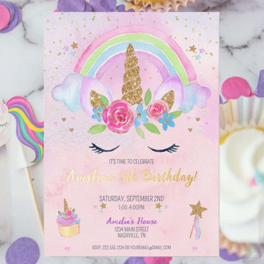 Invitation d'anniversaire de la licorne magique Ra