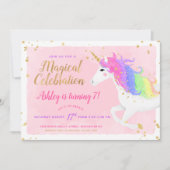 Invitation d'anniversaire de la licorne | Rose et  (Devant)