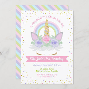 Invitation d'anniversaire de la licorne rose et vi