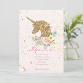 Invitation d'anniversaire de la licorne rose or (Debout devant)