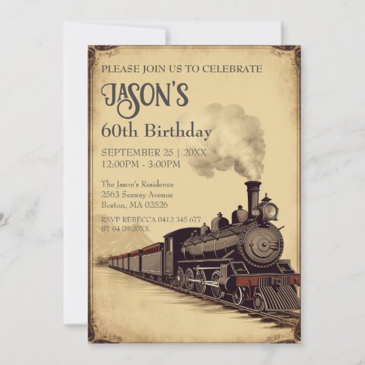 Invitation d'anniversaire de la locomotive Vintage (Devant)