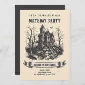 Invitation d'anniversaire de la maison hantée (Devant / Derrière)