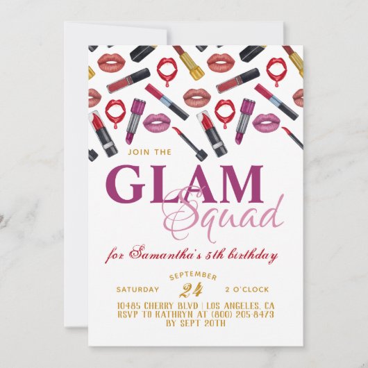 Invitation d'anniversaire de la maquillage de Glam (Devant)
