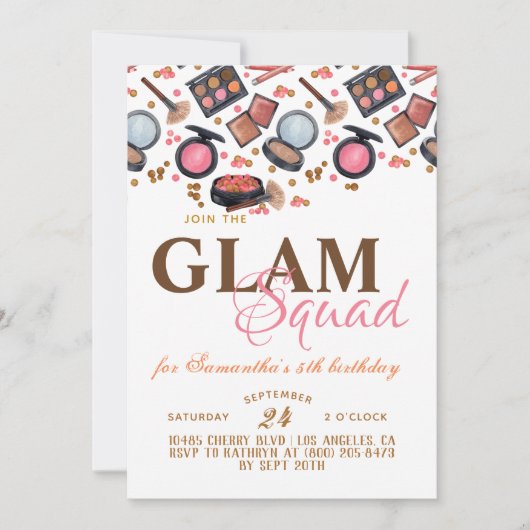 Invitation d'anniversaire de la maquillage de Glam (Devant)