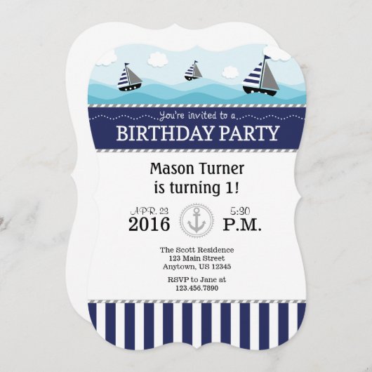 Invitation d'anniversaire de la Marine Bleue (Devant / Derrière)