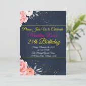 Invitation d'anniversaire de la marine Blue Floral (Debout devant)
