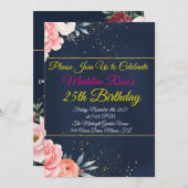 Invitation d'anniversaire de la marine Blue Floral (Devant / Derrière)