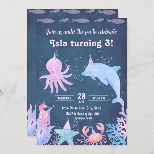 Invitation d'anniversaire de la mer (Devant / Derrière)